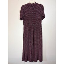 J.Crew Floral Midi Shirtdress 10 Black Red Short Sleeve Button Front Viscose