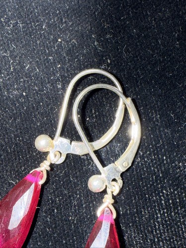 Earrings Pierced Real Ruby Briolette Sterling Lever backs Hanging Lab Created - Picture 4 of 14