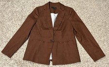 Talbots Womens 6 Linen Blend One Button Lined Chocolate Brown Blazer Jacket NWOT