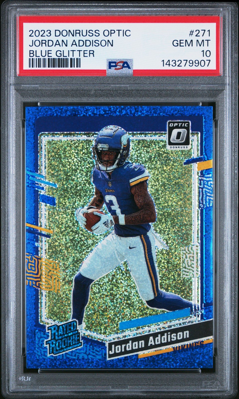 2023 PANINI DONRUSS OPTIC BLUE GLITTER #271 JORDAN ADDISON PSA 10