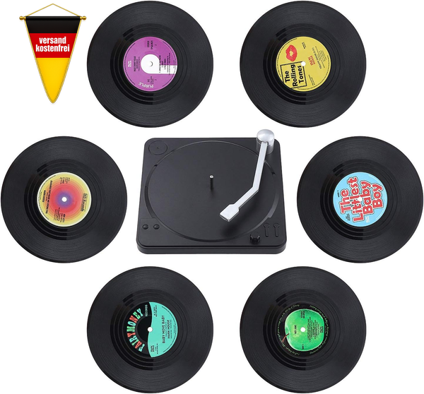 Coolty 6 StüCk Retro Vinyl Schallplatten Untersetzer, Rutschfeste Tasse Matte, I-image