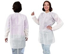 Disposable Lab Coats 43" Long 100ct White Adult Work Gowns 2XL SMS 40 gsm PPE