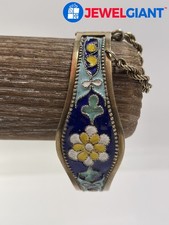 STERLING SILVER SIGNED COLORED ENAMELS VINTAGE 7 INCH BRACELET 30.4G #GF779