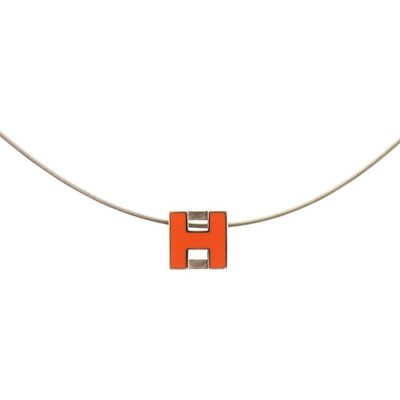 AUTHENTISCHE HERMES Cardue Ash H-Würfel Halskette Orange Metall