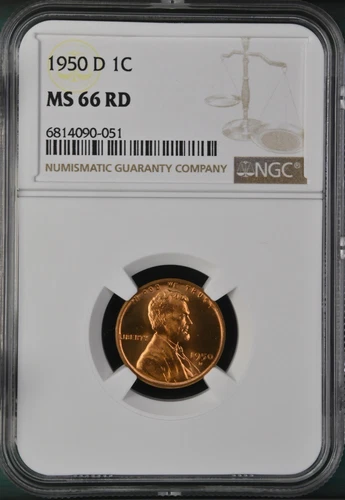 1950-D 1C RD  Lincoln Wheat One Cent NGC MS66RD   6814090-051