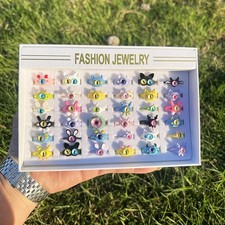 36Pcs Girl Jewelry Rings Dress up Rings Lovely Party Favor Cartoon Rings for