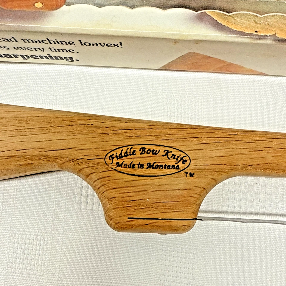 Cuchillo para pan con arco de violín original, roble para diestros hecho en Montana EE. UU. en caja Foto 3 de 4
