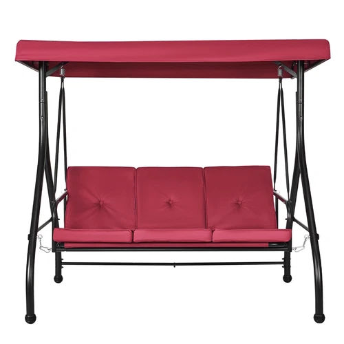 3-Seat Patio Swing Chair Converting Canopy Swing with Canopy Burgundy