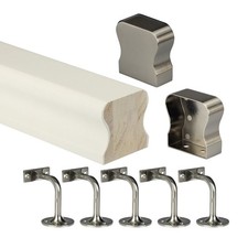 Image of Primed HR Style Wall Mounted Handrail Kit inc Brushed Nickel End Caps & Brackets