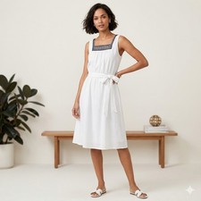 Talbots White Fit Flare 100% Cotton Dress 8 Gauze Coquette Boho Coastal Resort