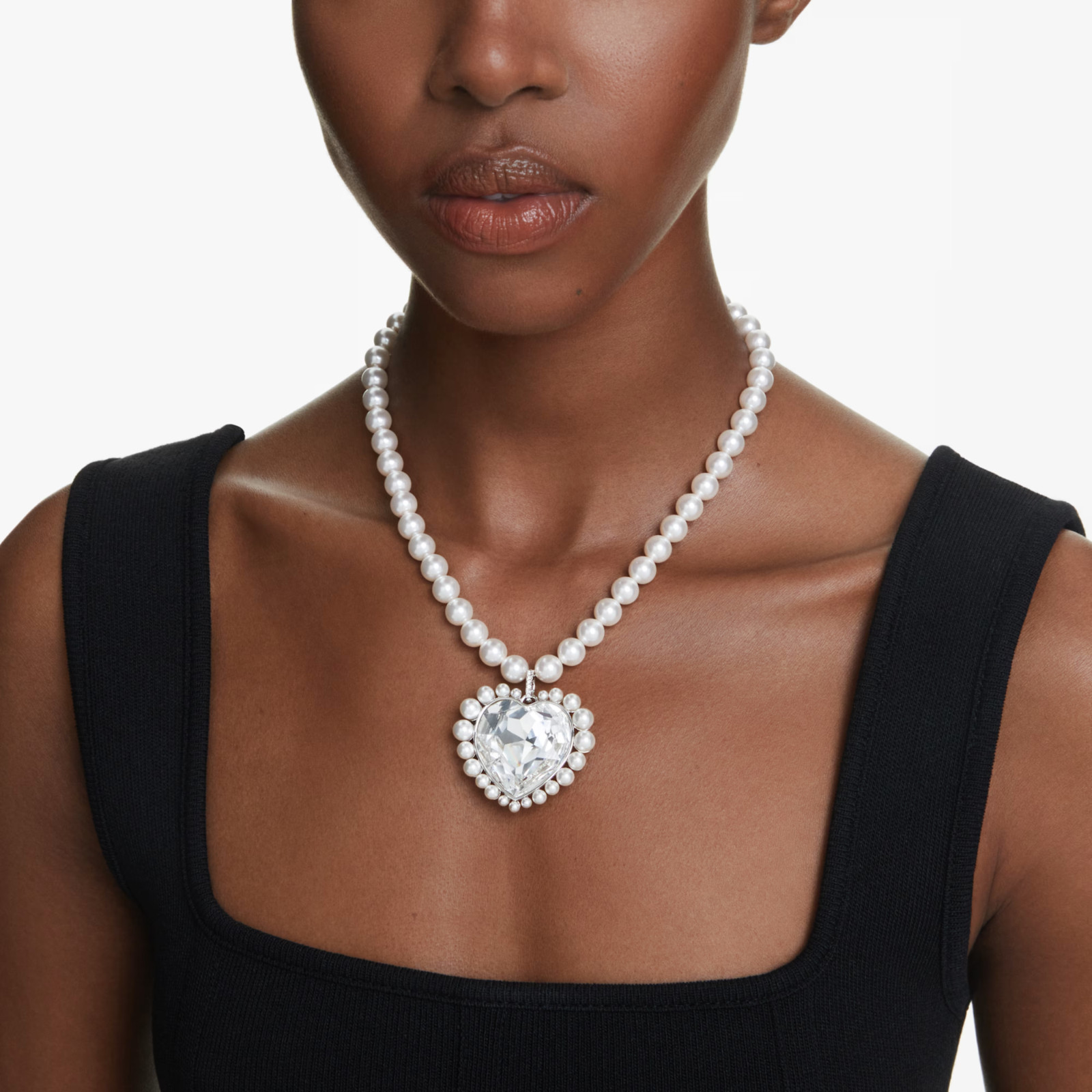 Ariana Grande x Swarovski necklace Crystal pearl, Heart cut, Heart, White