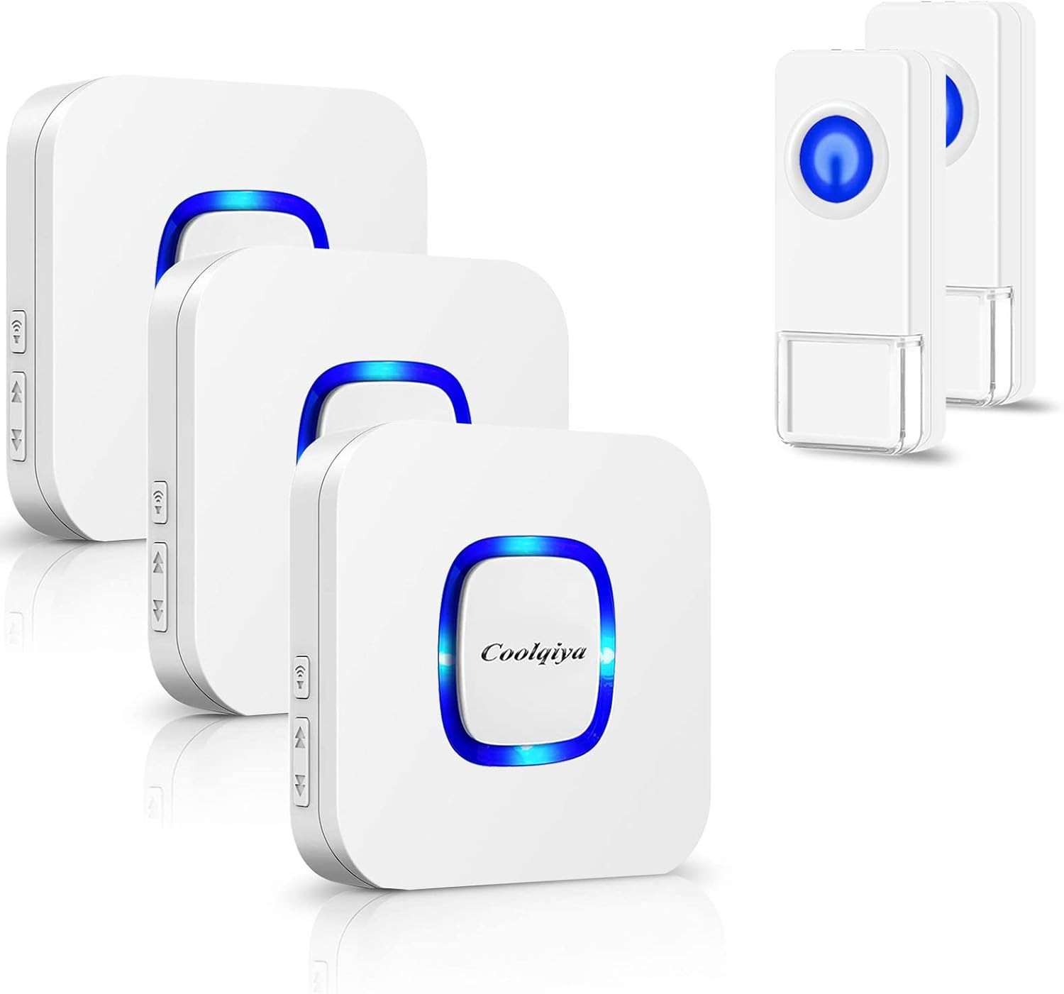 Wireless Doorbell Kit with 2 Transmitters and 3 Receivers in White, Compact 3.4x1.25x0.67 inch Design-image