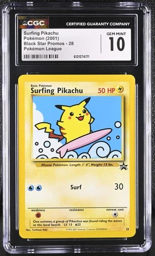 CGC 10 GEM MINT Surfing Pikachu 2001 Black Star Promos 28 Pokemon Card