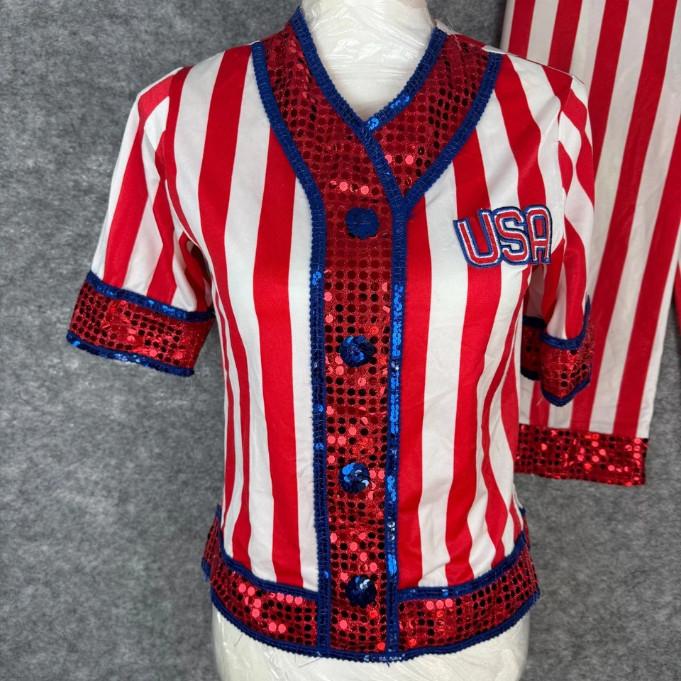 美国红色白色条纹成人小号亮片服装套装棒球小丑爱国者 — 第 2/4 张图片