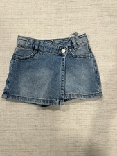 Girls Zara Blue Solid Denim Skort Short Button Closure Pockets Belt Loops