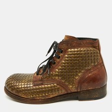 Dolce & Gabbana Brown Leather Runway Studs Cortina Ankle Boots Size 43
