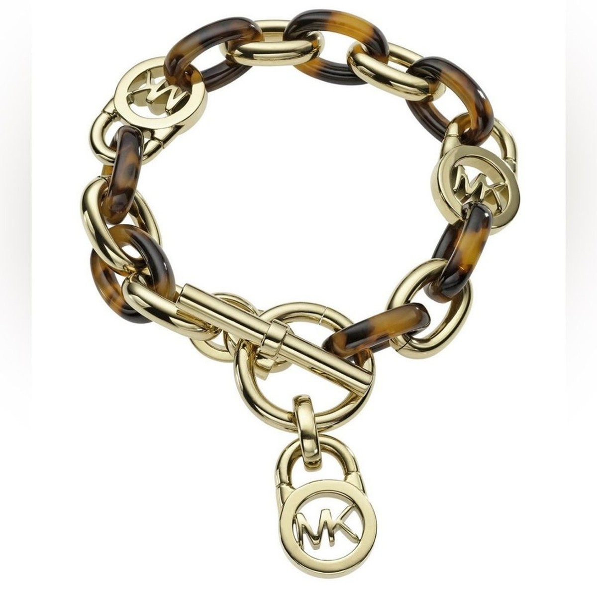 Michael Kors gold and tortoise Brown Links Michael Kors Faux Tortoise Resin Graduated Chain Link Brown  main image 4