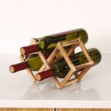 10 Bottle Foldable Free Standing Wine Rack Small Wooden Wine Stand Organising
