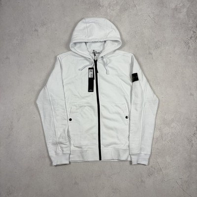  VERY RARE Stone Island Basic White Zip Up Hoodie Men s M