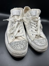 Converse All Star Low Top White Size 6 Unisex Glitter Tow Lace Up Womens 8 A15