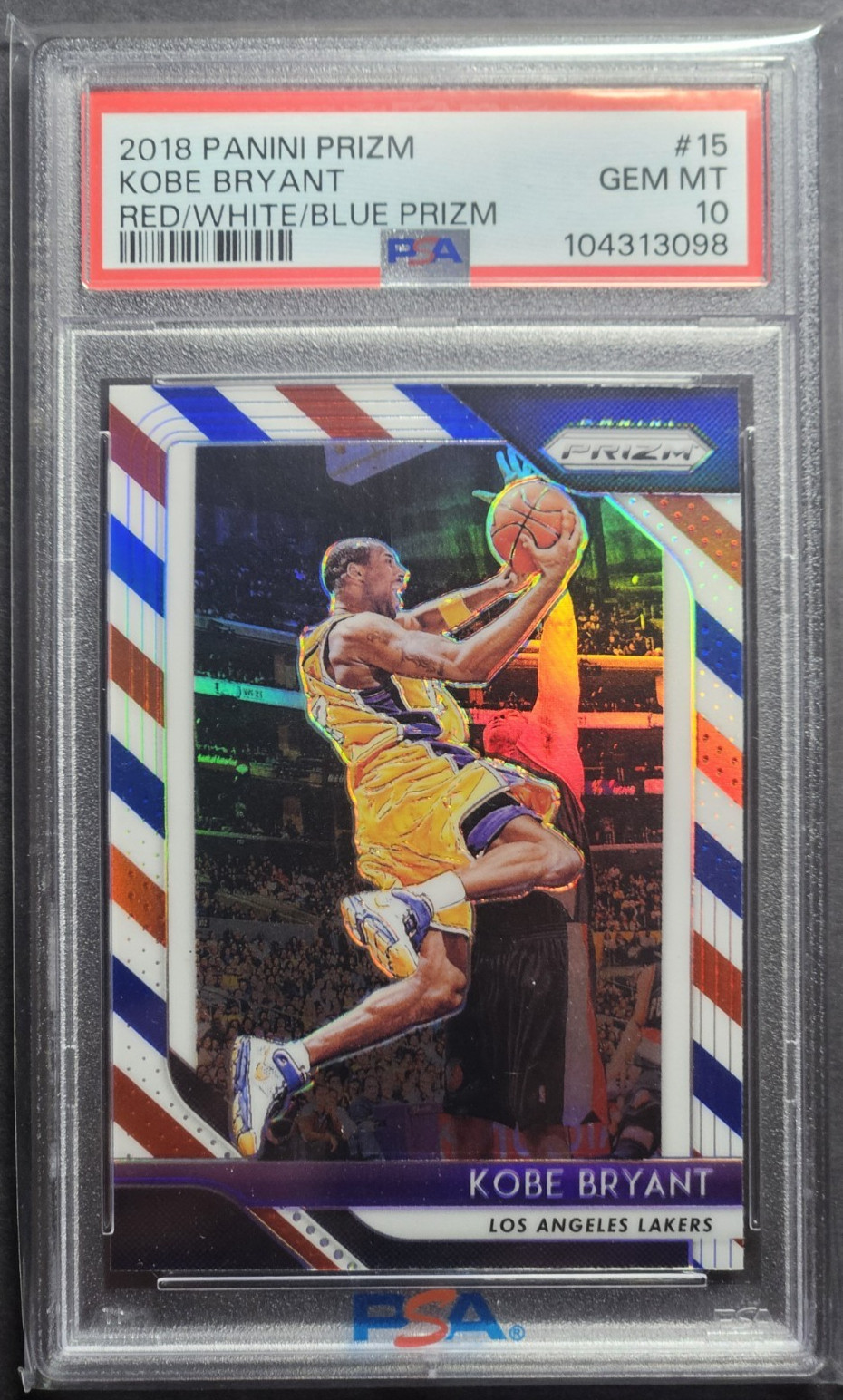 Kobe Bryant 2018 Panini Prizm Red/White/Blue Prizm #15 PSA 10 Gem Mint