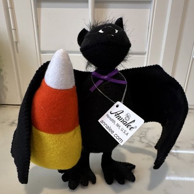 Annalee Bat Fabric Figurine Hand Painted Plush Candy Corn Halloween 5in Seasonal