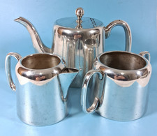 Vintage EPNS Teapot, Cream Jug & Sugar Bowl. Hard Soldered. (Sheffield) 13.5cm.