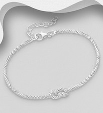 925 Sterling Silver Knot Chain Bracelet 6 Inch+ 1 Inch Elegant Hallmarked Gift