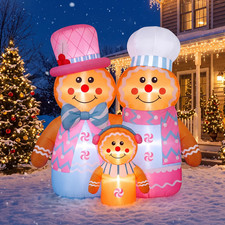 6 FT Christmas Inflatables Pink Gingerbread Outdoor Decorations
