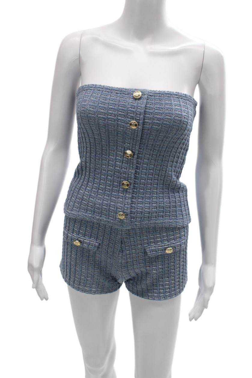 Zara Women Sleeveless Sweetheart Geometric Polyester Set Blue Button Size LFree Shipping in US $100+ Orders | $6.95 Orders Below