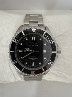 Epos Swiss Auto Diver 3396S-R Black Dial Sapphire 200M Steel Box Papers NoReserv