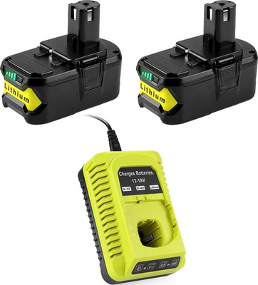 #ad 2 Pack 8.0Ah 18V Lithium ion Replacement for Ryobi 18V Battery and P117 Charger $54.99