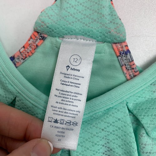Ivivva Tank Top Girls 12 Mint Double Dutch Attach Sports Bra Pleated Activewear - Picture 9 of 13