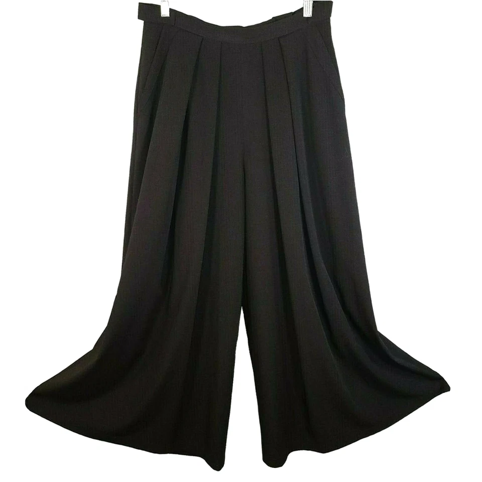 $1209 Retail LILITH France 42 L Black Pleat-Front Back-Tie High-Rise Wide Pants - Image 4 of 4