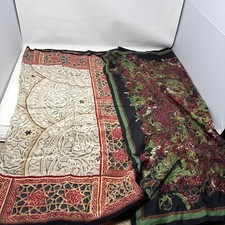 Lot of 2 Ellen Tracy Silk Square Scarfs 32" Floral / Geometric Star Patterns