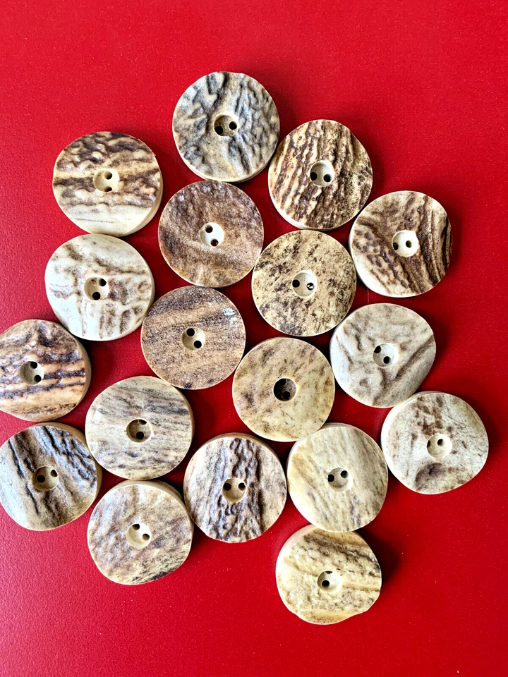 Echte Hirschhorn-Knöpfe Trachtenknöpfe, Hell, 2-Loch mit Fadenkessel, 12 - 32 mm - Bild 2 von 4