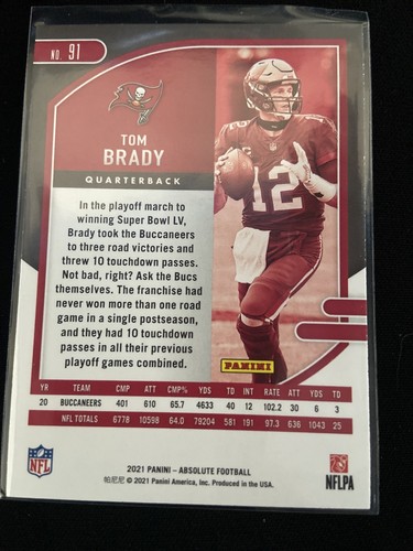 Tom Brady 2021 Panini Absolute #91 Tampa Bay Buccaneers #91 - Picture 3 of 3