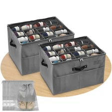 2pcs Shoe Storage Organizer Shoe Box Storage Containers Foldable &4pcs Shoe Bags