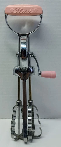 Vintage MCM Ekco Flint Best Pink Hand Crank Egg Beater Mixer Kitchen Mid Century