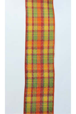 Woven Plaid Ribbon, Autumn, Yellow/Orange/Moss/Dark Red/Burgundy/, Wired Ribbon,