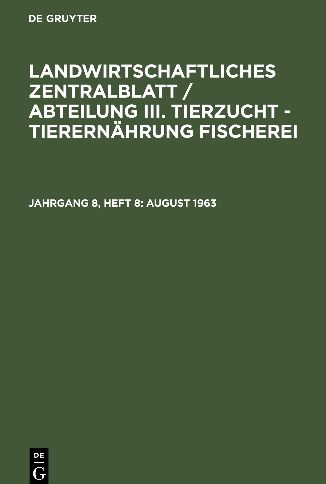 Degruyter | Landwirtschaftliches Zentralblatt / Abteilung Iii.