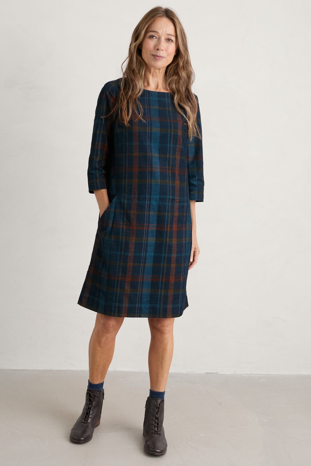 Seasalt Women's Dress navy Martingale Checked Needlecord Dress