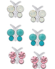 Lily Nily J1721 Girl's 3 Piece Set Crystal Butterfly Stud Earrings