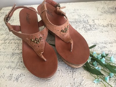 ð»LUCKY BRAND CORK WEDGE BROWN LEATHER STUD SANDALS 8 | eBay