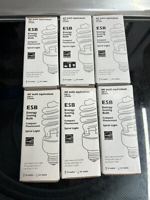 New 6-pack lot ESB 14W = 60W CFL 2700K Soft White Light Bulbs Energy Saving