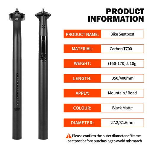 Carbon Seatpost Light Weight 27.2 31.6mm Matte Black MTB Road Bike Seat Post - Picture 6 of 19