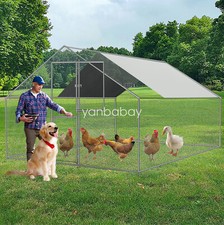 10x10ft Walk-in Metal Chicken Coop Poultry Cage Pet House with Chicken Run Cover