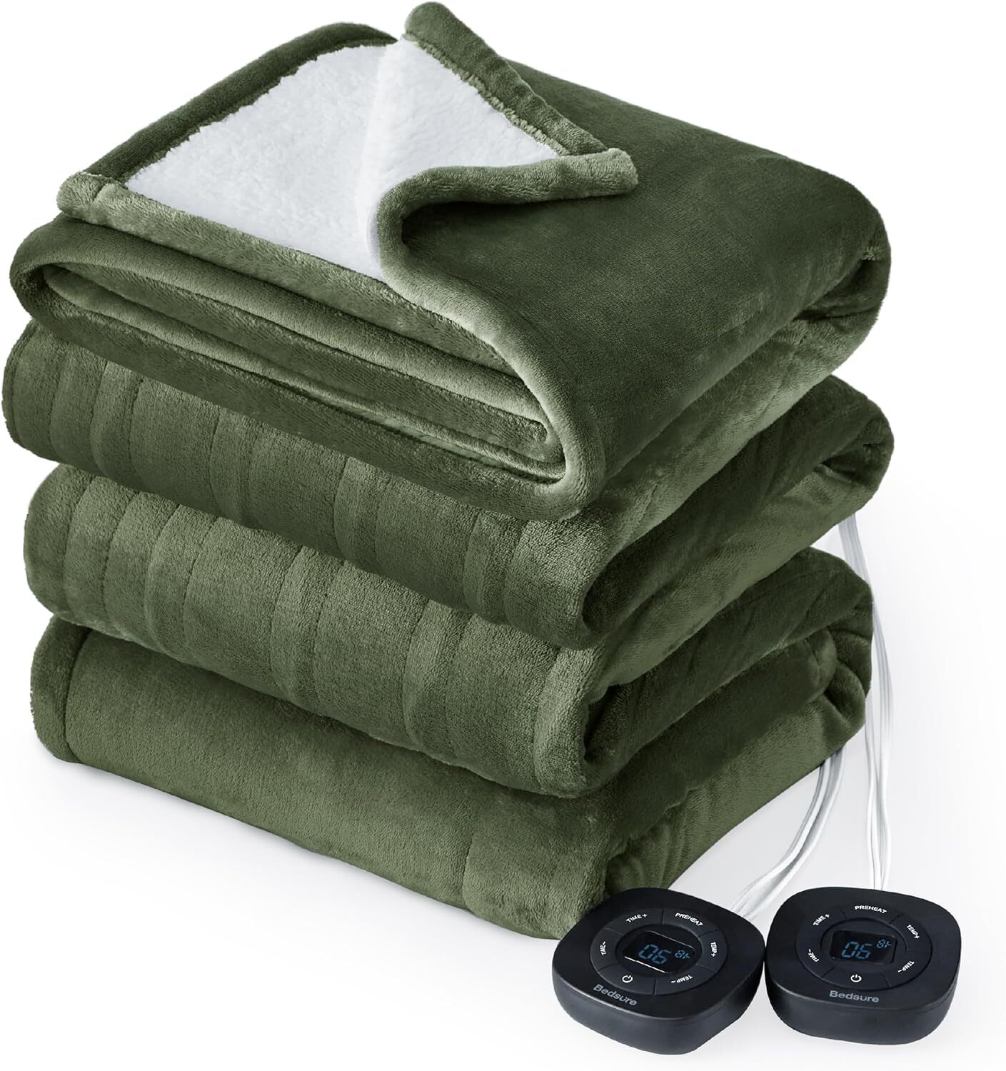 Electric Blanket Full Size - Heated Blanket with 6 Heat Settings(Olive Green)