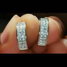 1.50Ct Round Moissanite Women's Huggie Hoop Earrings In Real 925 Sterling Silver