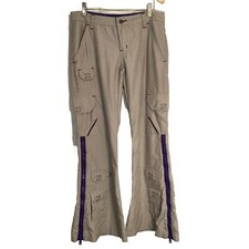 Size 9 VTG Y2K Macgirl Light Grey Purple Trim Pockets Low Rise Rave Pants Goth